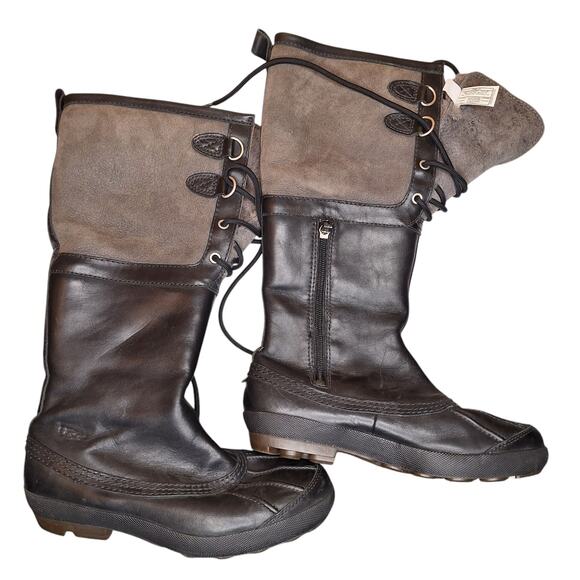 Ugg Belcloud duck boot tall black 8 leather lace up boots warm winter insulated - Picture 4 of 9